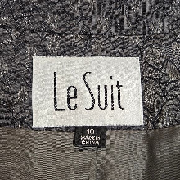 Gray/Black Metallic Floral Le Suit Four Button Jacket Size 10 - Picture 4 of 5